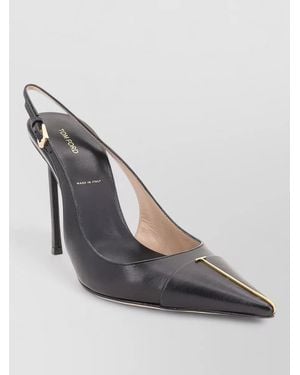 Tom Ford Leather Court Shoes Metal T Logo Slingback - Grey