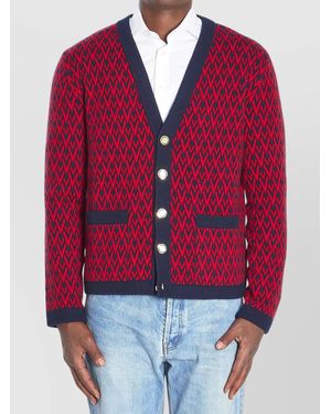 Valentino Garavani V-Neck Cardigan With Relaxed Fit And Ribbing - Red