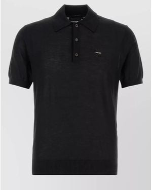Prada Wool Shirt Polo Collar Short Sleeves - Black