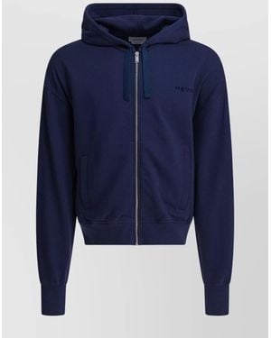 McQueen Ribbed Cuffs And Hem Hooded Sweater - Blue