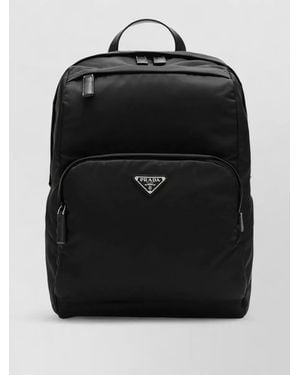 Prada Backpack Adjustable Straps Front Zip Pocket Top Handle - Black