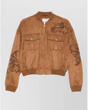 ERMANNO FIRENZE Short Jacket Front Pockets Ribbed Cuffs Hem - Brown