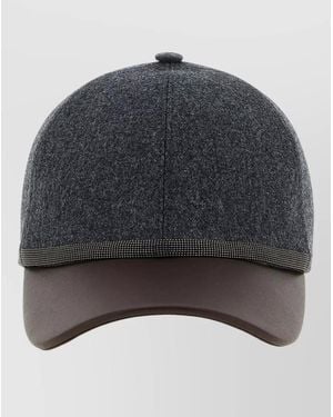 Brunello Cucinelli Wool Flannel Baseball Cap Leather Visor - Gray