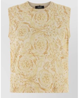 Versace Barocco Floral Pattern Ribbed Neckline Vest - Natural