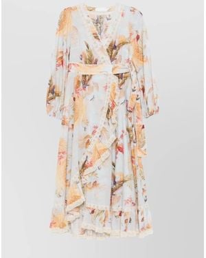 Zimmermann Cotton Floral-Print Wrap Midi Dress - White