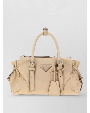Prada Small Leather Clutch Bag - Natural