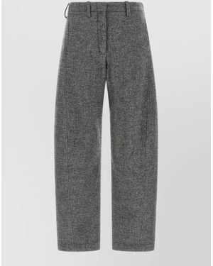 Magda Butrym Cashmere Herringbone Barrel Leg Tailored Trousers - Grey