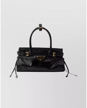 Prada Handheld Clutch With Buckle And Drawstring - Black