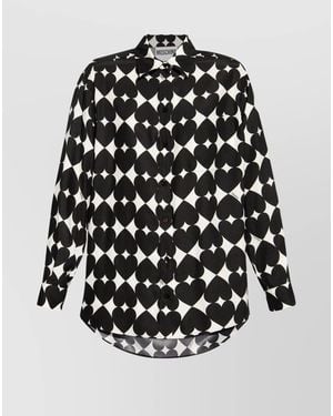 Moschino Heart Print Silk Matte Shirt - Black