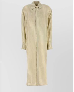 LeKasha Silk Embroidered Shirt Midi Dress - Natural