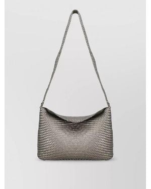 Dragon Diffusion Rectangular Woven Crossbody Bag Long Strap - White