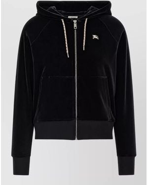 Burberry Crystal Embellished Velvet Hoodie - Black