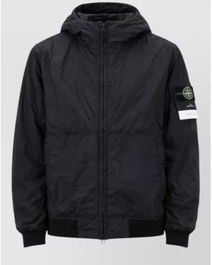 Stone Island Hooded Logo-Patch Bomber Jacket - Black