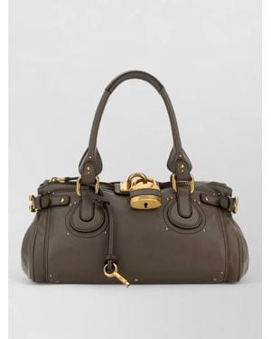 Chloé Paddington Leather Shoulder Bag Padlock Detail - Gray