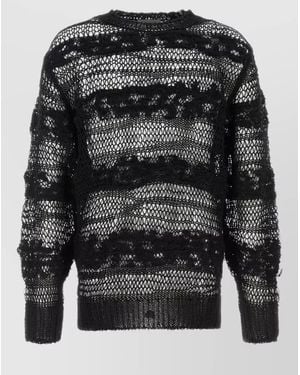 Yohji Yamamoto Crochet Sweater Long Sleeves Sheer Textured Knit - Gray