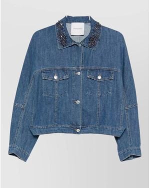 ERMANNO FIRENZE Denim Jacket Embellished Collar And Beads - Blue