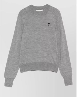 Ami Paris Ami De Coeur Wool Crew Jumper - Grey