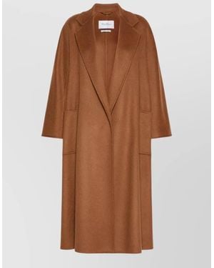 Max Mara Long Coat Belted Waist Front Pockets Lapels - Brown