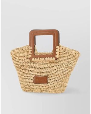 STAUD Raffia Bag Bucket Leather Trim - Natural