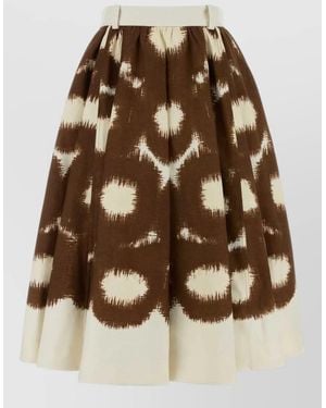 Prada Printed Cotton Skirt High Waist Pleated - Brown