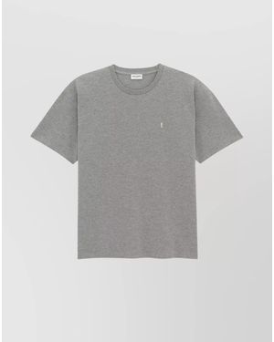 Saint Laurent Cotton Blend Piqué Crewneck T-Shirt - Grey