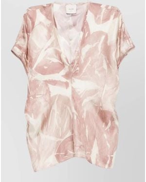 Alysi Silk Blouse Draped Detail Floral Pattern - Pink