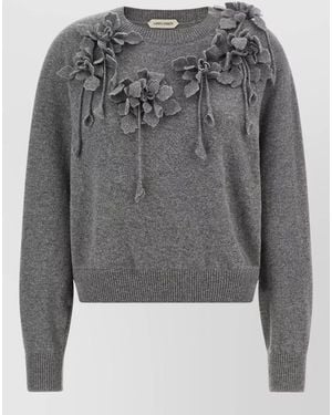 Alberta Ferretti Crew Neck Sweater Floral Motif Design - Gray