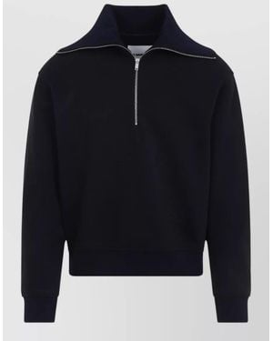 Jil Sander Cotton Sweatshirt High Collar Ribbed Trims - Blue