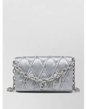 DIESEL Chain Shoulder Bag Quilted Metallic Wallet - Grey