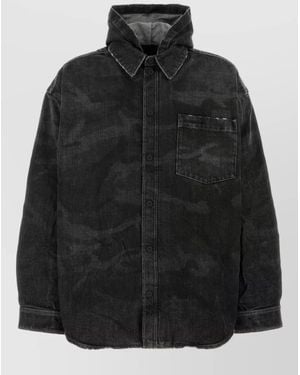 Balenciaga Denim Jacket Long Sleeves Collared Neck Camouflage - Black