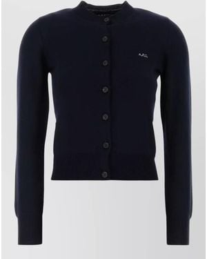 A.P.C. Wool Blend Rosa Cardigan Ribbed Cuffs - Blue
