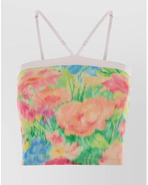 Prada Floral Print Cotton Spaghetti Strap Top - Green