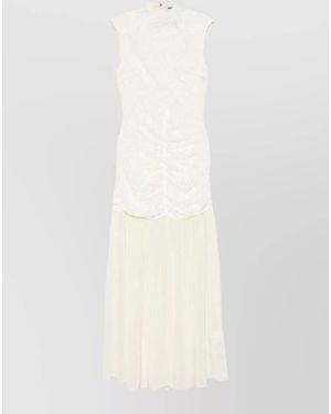 ROTATE BIRGER CHRISTENSEN Lace Maxi Dress Ruched Bodice High Neckline - White