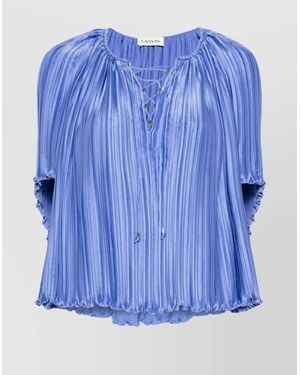 Lanvin Pleated Charmeuse Top Ruffled Sleeves - Blue