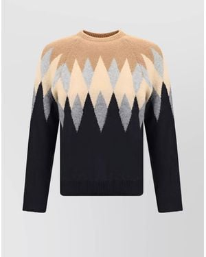 Laneus Argyle Geometric Crew Neck Jumper - Black