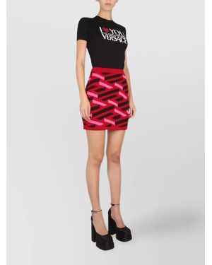 Versace La Greca Knit Fitted Skirt - Red
