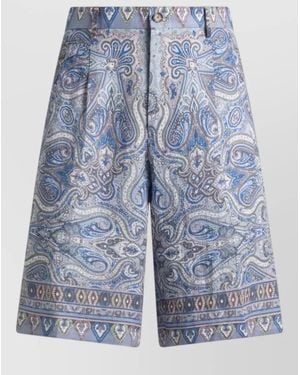 Etro Paisley Tailored Shorts Belt Loops Pockets - Blue