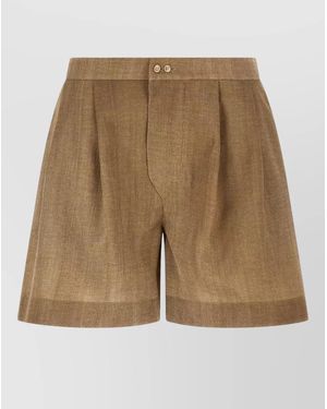 Ermanno Scervino Marocain Shorts Pleated Front Button Waistband - Natural