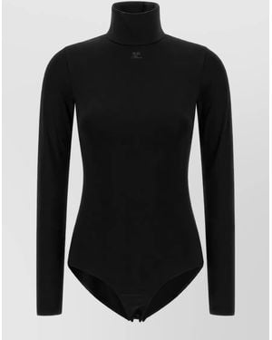 Courreges Viscose Mockneck Long-Sleeve Bodysuit - Black