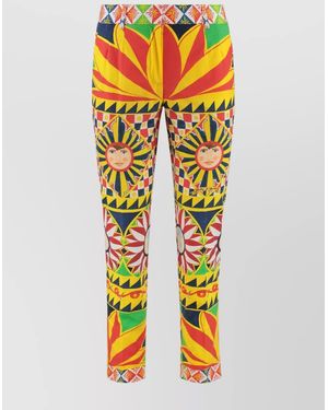 Dolce & Gabbana Cropped Trousers Carretto Print Cotton Trousers - Yellow