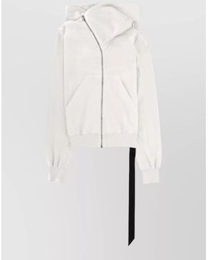 Rick Owens Mountain Hooded Sweatshirt Drawstring Kangaroo Pocket - White