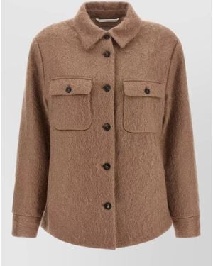 Peserico Bouclé Shirt Jacket Casual Collar Long Sleeves - Brown