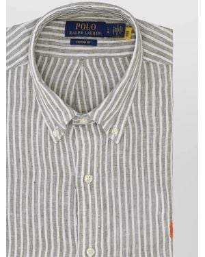 Ralph Lauren Custom Fit Linen Shirt Striped Design Collar - Grey