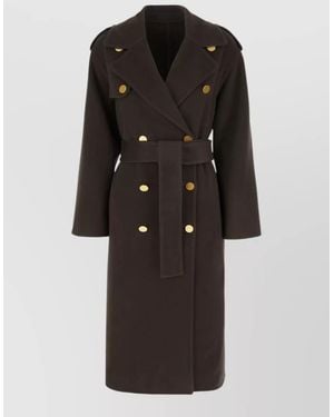 Alberta Ferretti Wool Blend Coat Notched Lapels Belt - Black