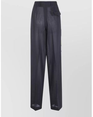 Tom Ford Virgin Wool Pleated Wide-Leg Trousers - Blue