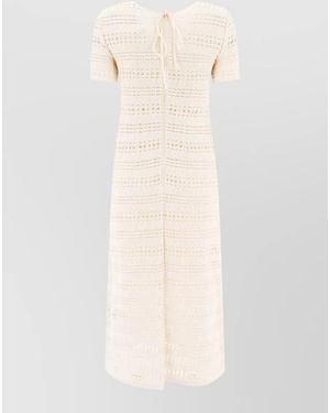 Sandbeige Dress Back Tie Detail Crochet Texture - White