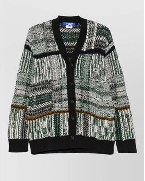 Junya Watanabe Wool Blend Ribbed V-Neck Cardigan - Grey