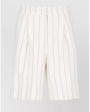 Peserico Striped Linen Blend High Waist Shorts - White
