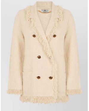 Elisabetta Franchi Double-Breasted Fringed Blazer - Natural