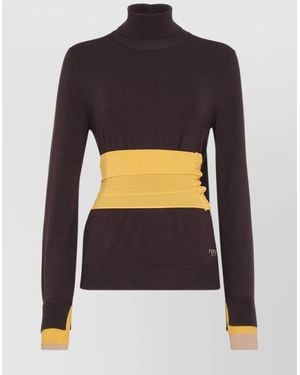 Fendi Ribbed Turtleneck Wool-Blend Jumper - Blue